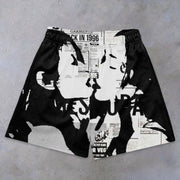 Statement street fashion print mesh shorts