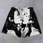 Statement street fashion print mesh shorts