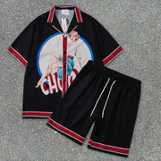 Trendy street style lapel shirt and shorts suit