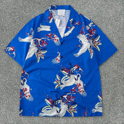 Seaside Beach Casual Crane Short Sleeve Shorts Suit