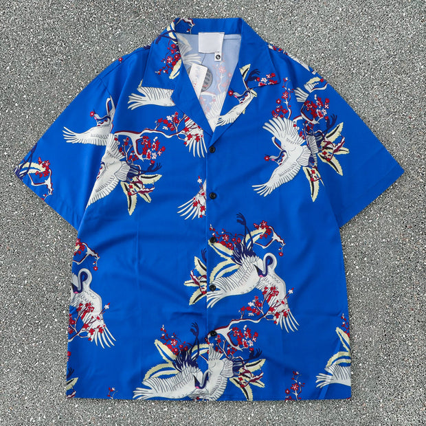 Seaside Beach Casual Crane Short Sleeve Shorts Suit