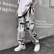 Retro hip-hop bomb street newspaper full-print wide-leg trousers