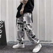 Retro hip-hop bomb street newspaper full-print wide-leg trousers