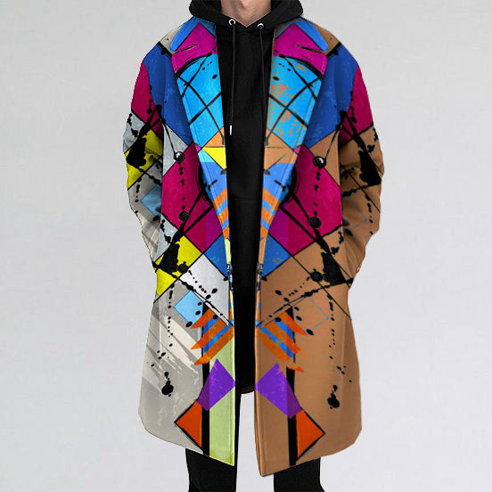 Casual plaid graffiti art long coat noble luxury coat