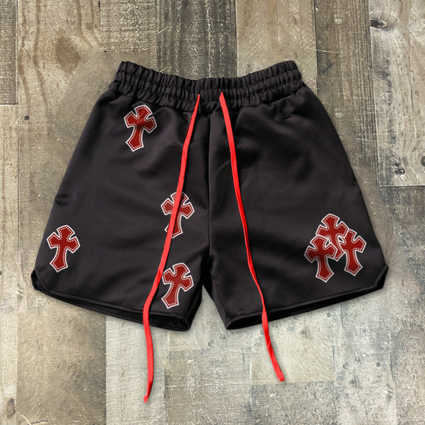 Retro red cross hit color shorts hip hop fashion