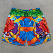 rose all over graphic print elastic shorts
