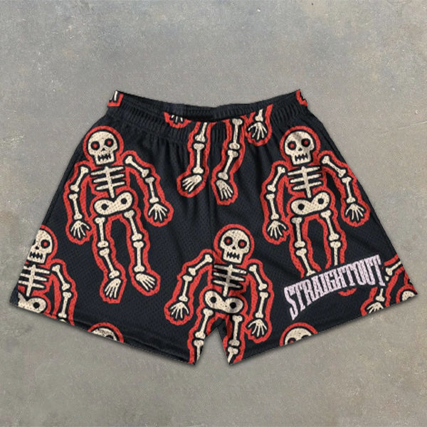 Skull all over graphic print elastic shorts