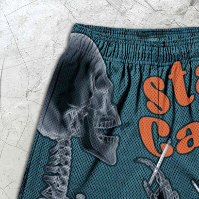 Skull Print Elastic Shorts