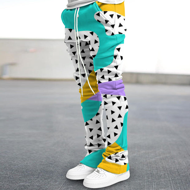 Contrasting Vintage Print Street Flared Pants