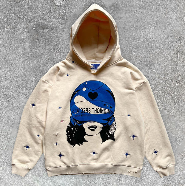 Retro Cartoon Print Casual Long Sleeve Hoodie