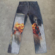 Street style personality printed straight-leg pants men's trousers