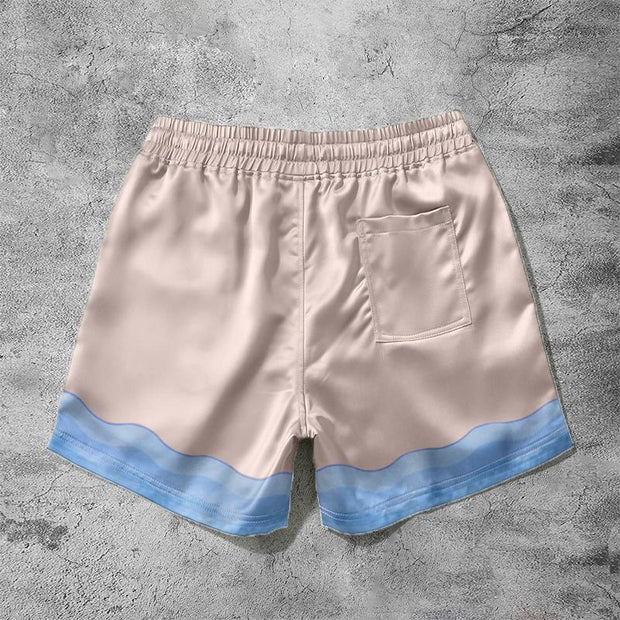 Casual hit color fashion drape print shorts