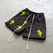 Fluorescent cross-print street track shorts